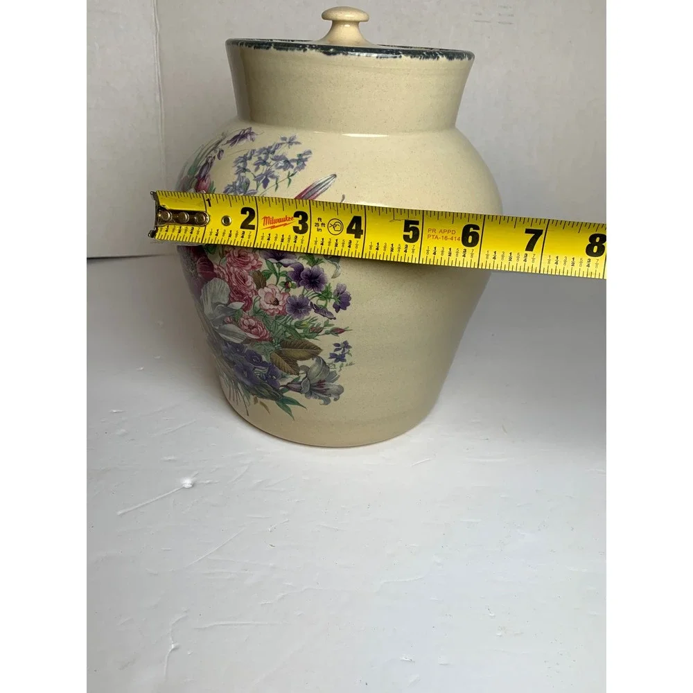 Home & Garden Party Floral Stoneware Cookie  Jar Canister Vintage 2001 USA XL